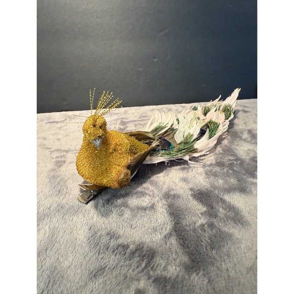 The Unbranded Brand Other - Vintage Gold Pinkish Peacock Real Feathers‎  Clip On Christmas holiday ornament